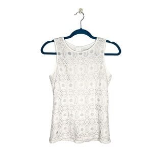 Banana Republic White Lace Overlay Sleeveless Blouse